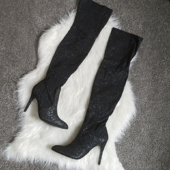 black glitter over the knee boots